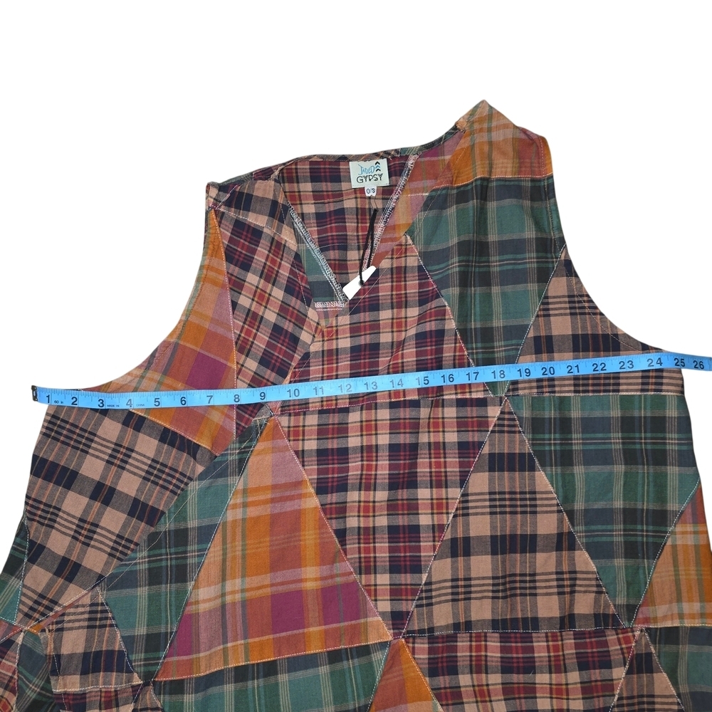 Jaded Gypsy Look Of Love Patchwork Plaid Vest One Size Asymmetrical Boho Cotton - Picture 12 of 14